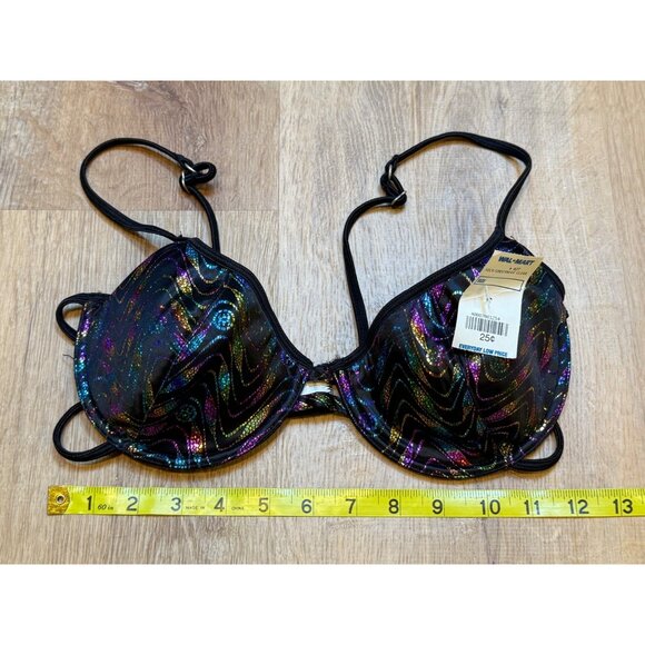 90s Deadstock Iridescent Holographic Bikini Top Underwire Cups 36B - Picture 3 of 5